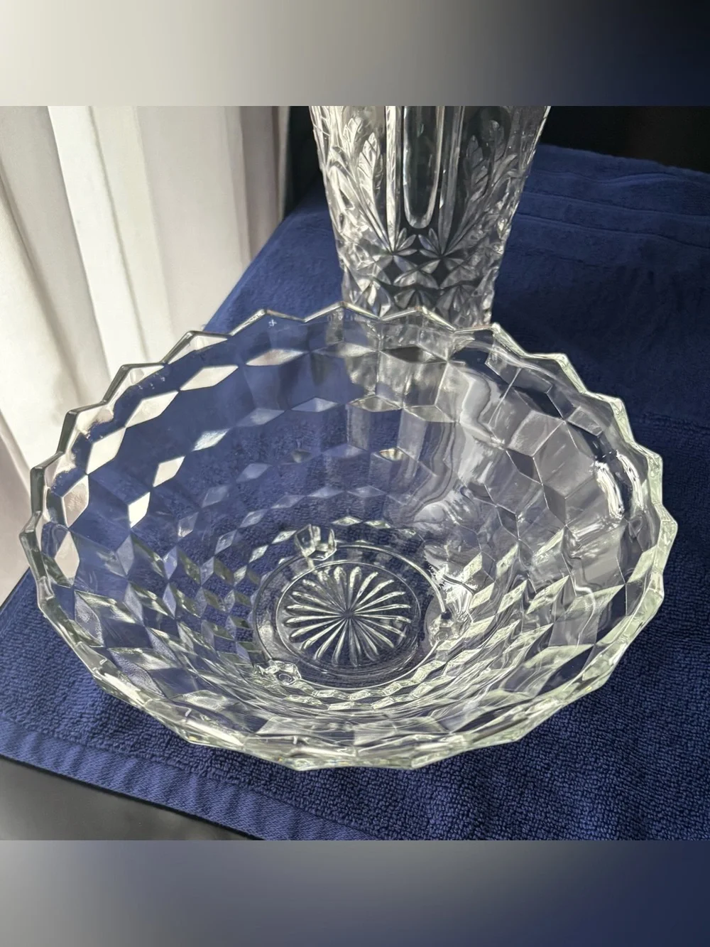 Clear Pressed Glass Footed Bowl - Scalloped Edge